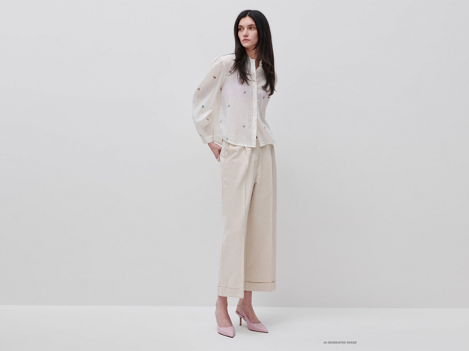 Wide trousers with cuffs