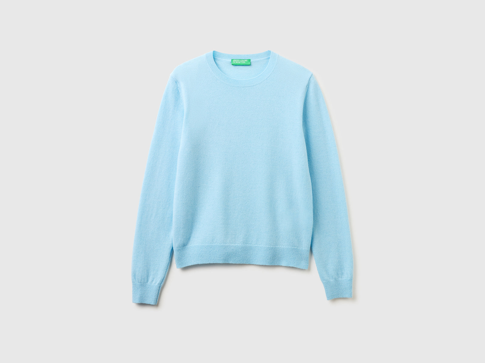 Camisola de gola redonda azul-celeste em pura lã Merino - ucb_image_FS
