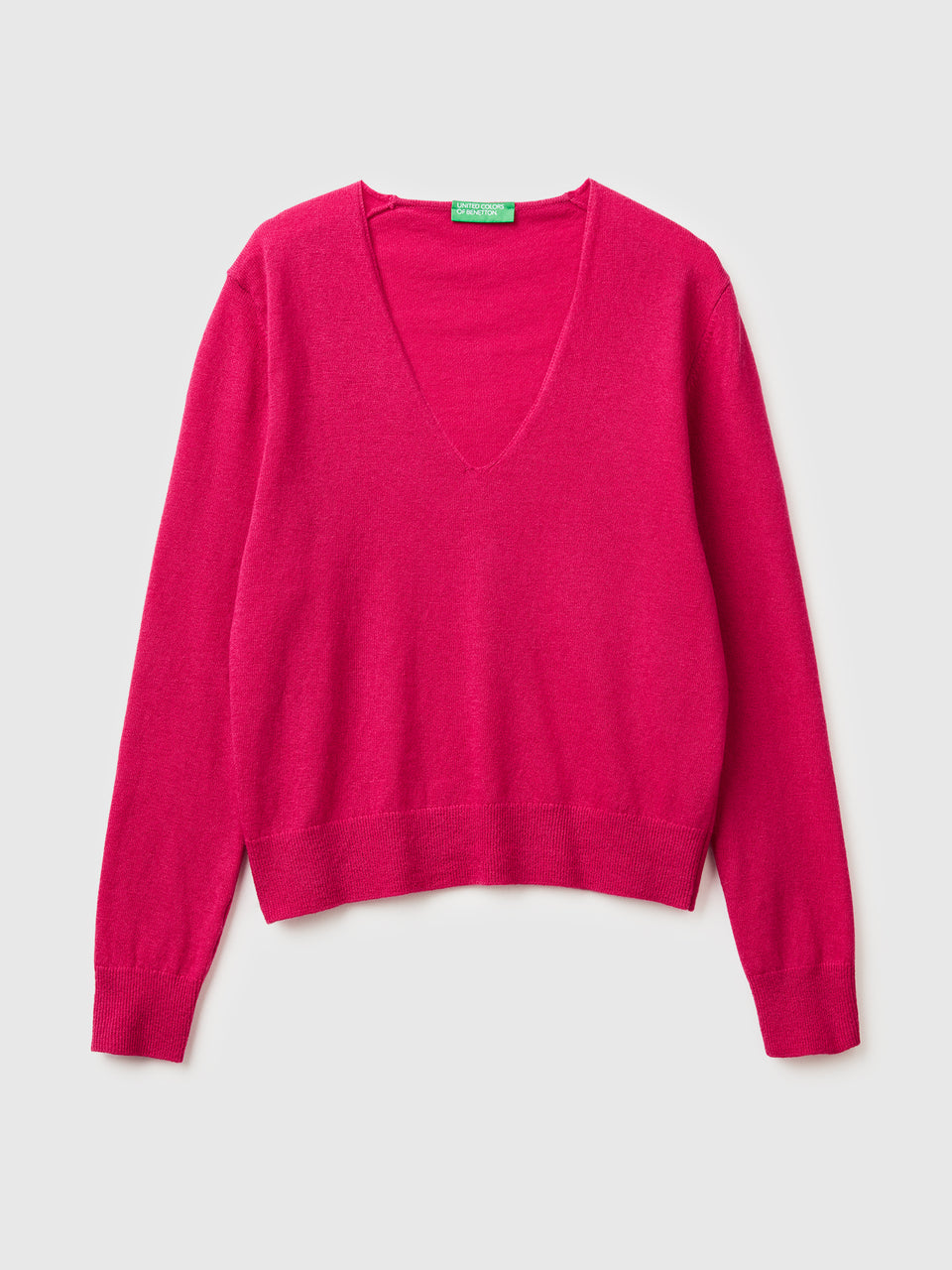 Camisola fúcsia com decote em V em pura lã Merino - ucb_image_FS