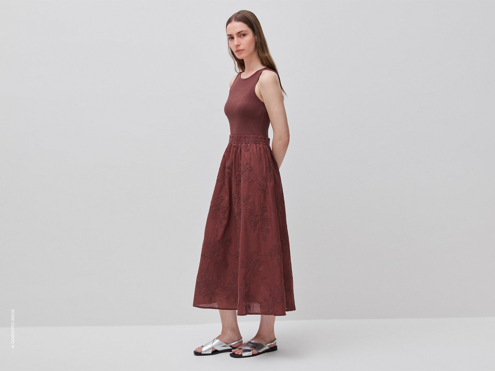 Midi dress with floral embroidery
