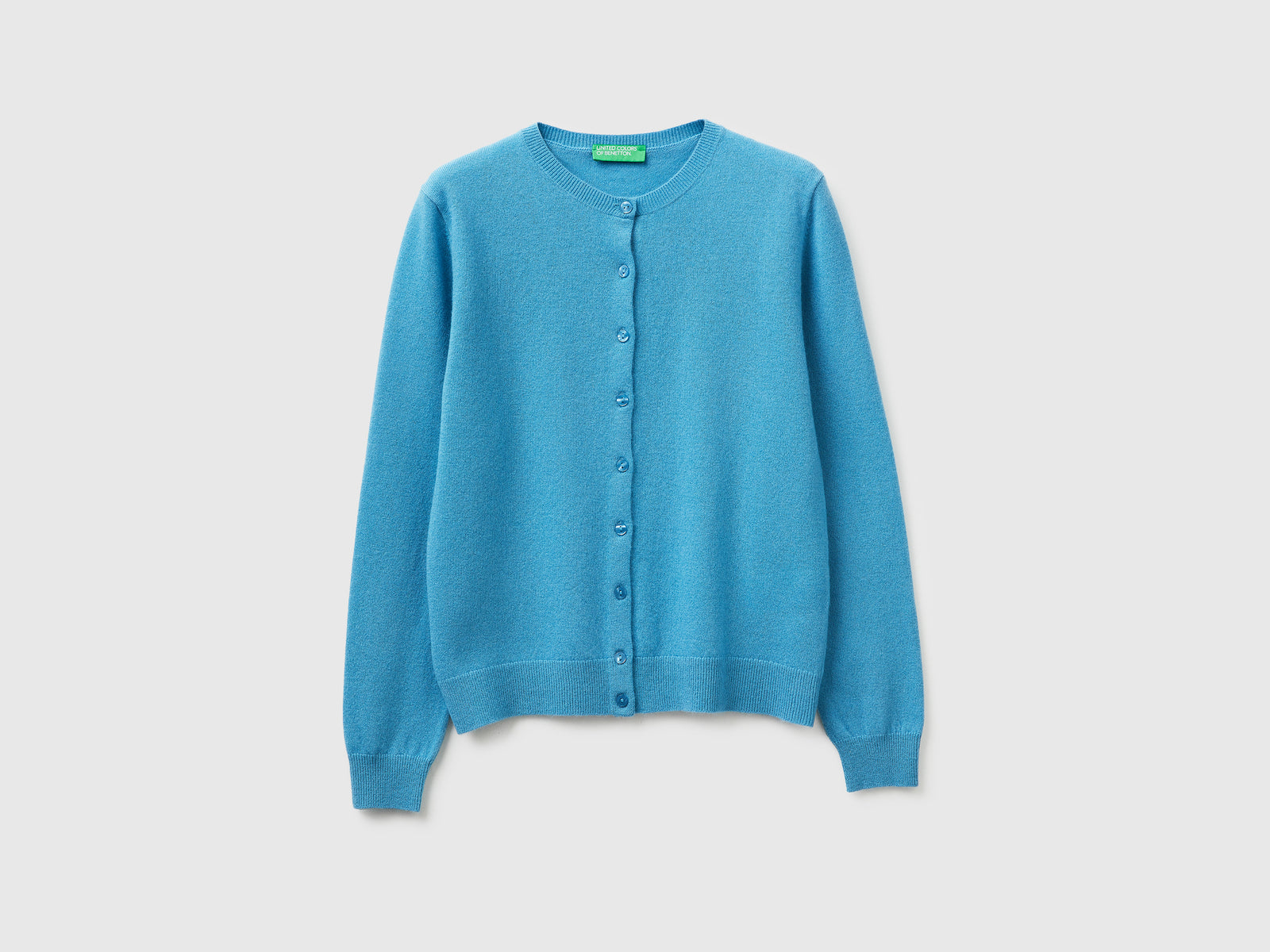 Powder blue crew neck cardigan in pure Merino wool - ucb_image_FS