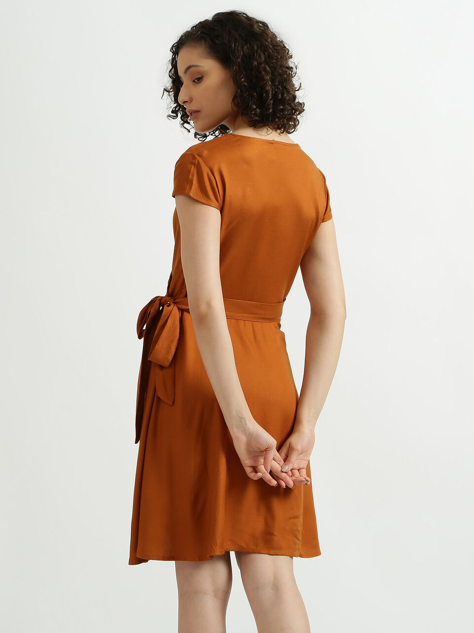Short Sleeve Solid Wrap Dress image number null