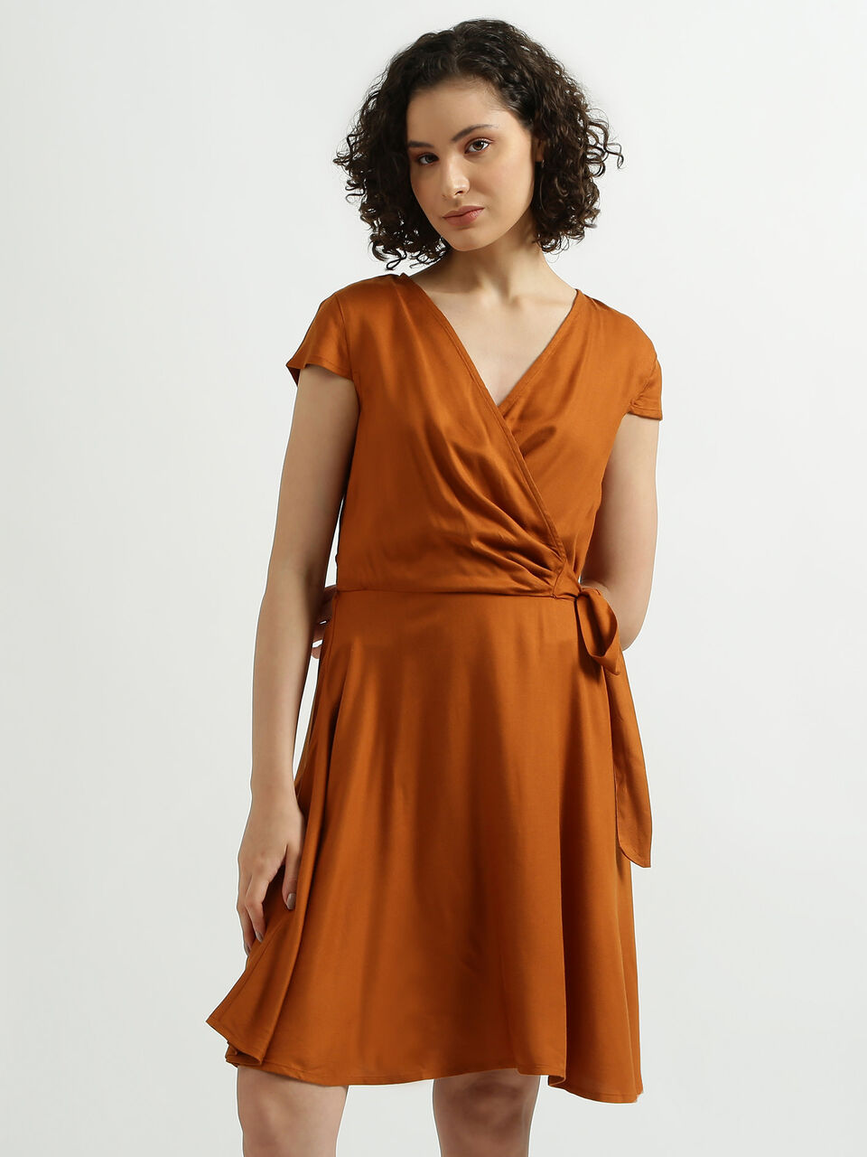 Short Sleeve Solid Wrap Dress image number null