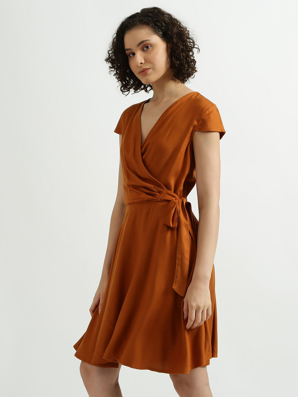 Short Sleeve Solid Wrap Dress image number null