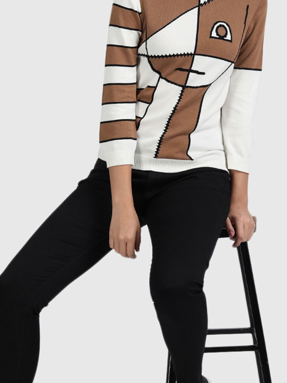 Cotton Tricot Patterned Top with Face Jacquard image number null