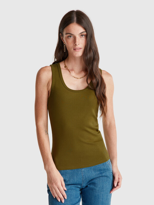 Green tank top in pure cotton Women