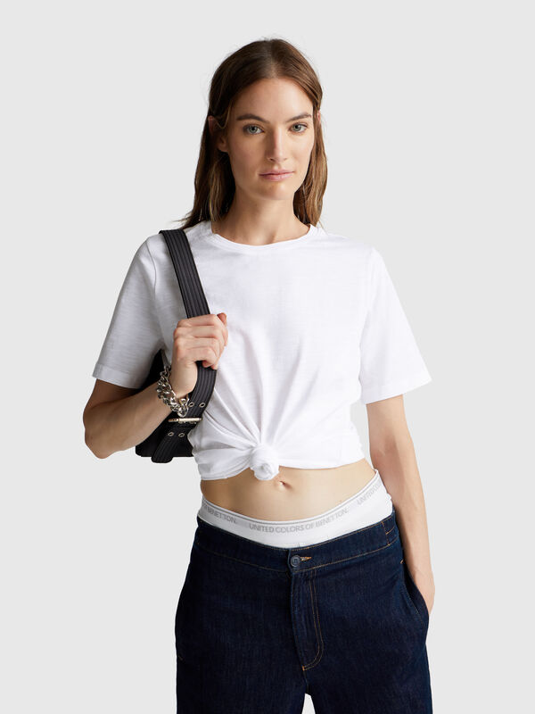 Crew neck t-shirt in slub cotton Women