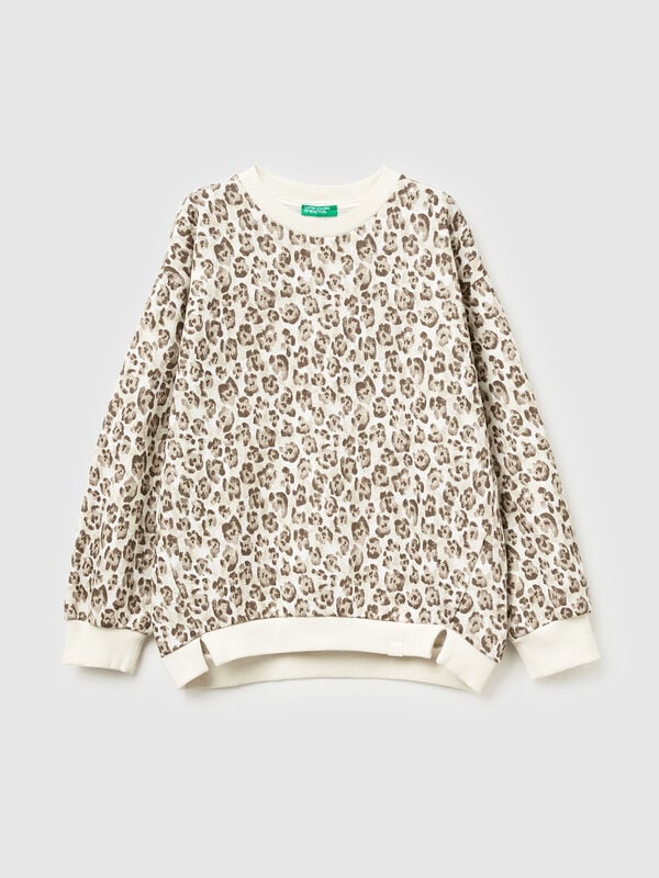 Beige sweatshirt with animal print Junior Girl