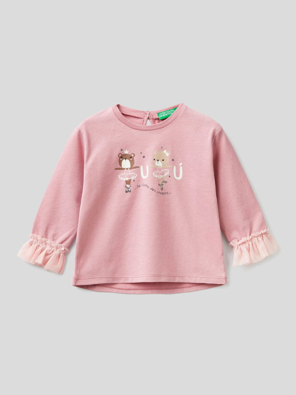 100% cotton t-shirt with tulle cuffs image number 1