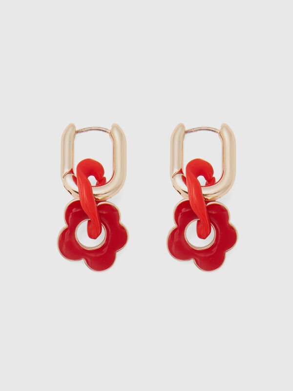 Gold earrings with red flower Women