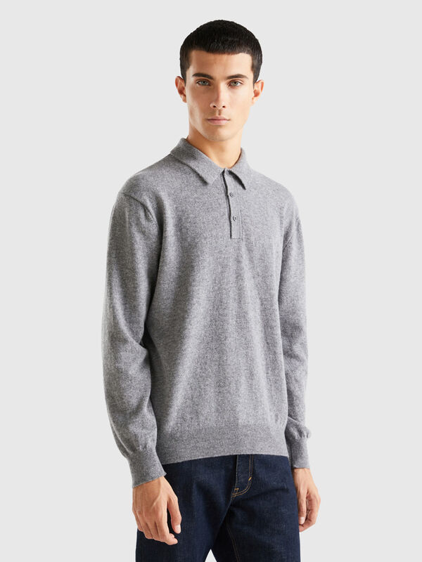 Gray polo shirt in pure Merino wool