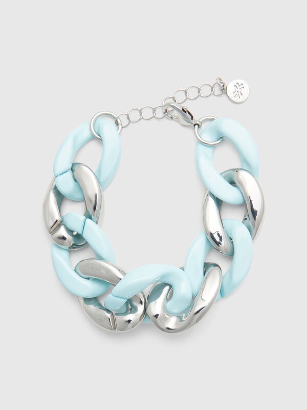 Silver and aqua green chain bracelet Women