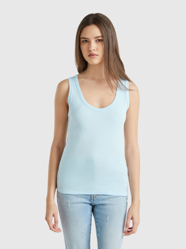Sky blue tank top in pure cotton Women