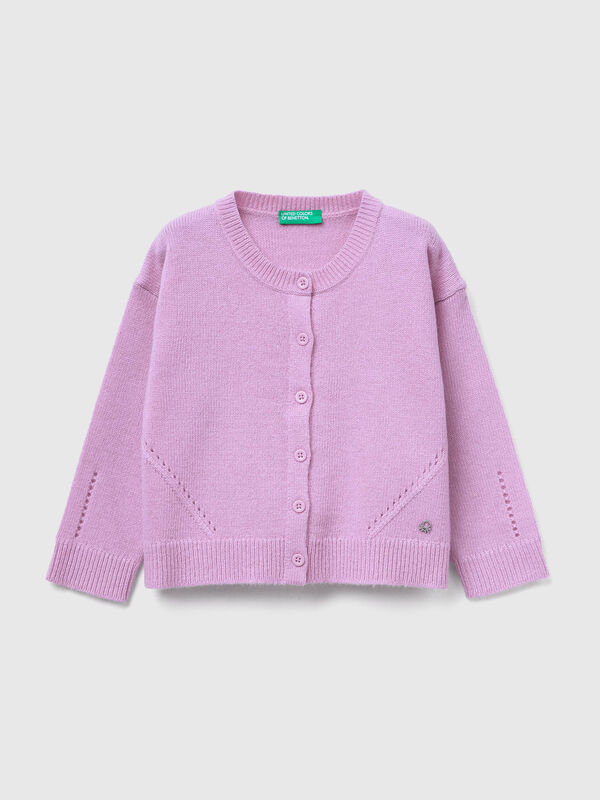 Cardigan in wool blend with perforated detailing Junior Girl