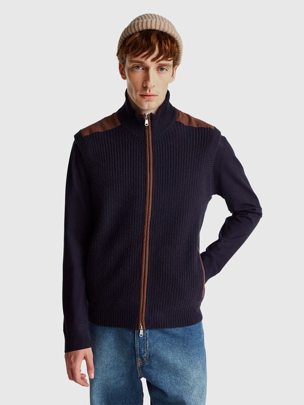 Vest with zip in wool blend Men