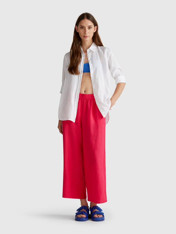 Wide leg trousers in pure linen Women