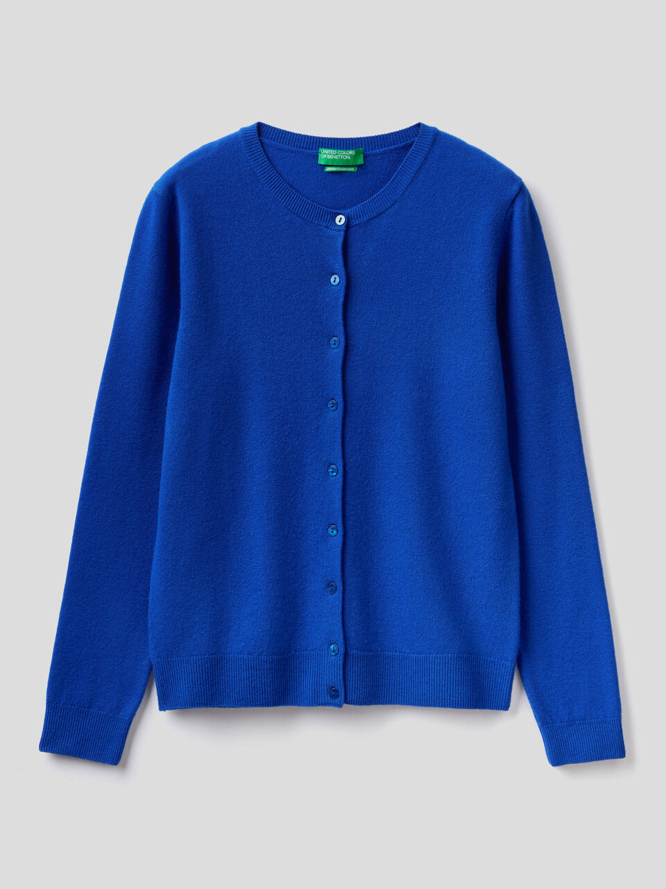 Crew neck cardigan in pure virgin wool image number 1