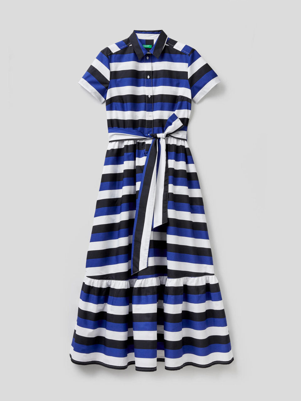 Striped long dress with frill at the bottom image number 1