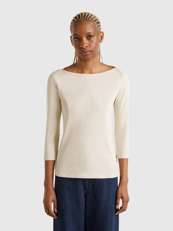 T-shirt with boat neck in 100% cotton Women