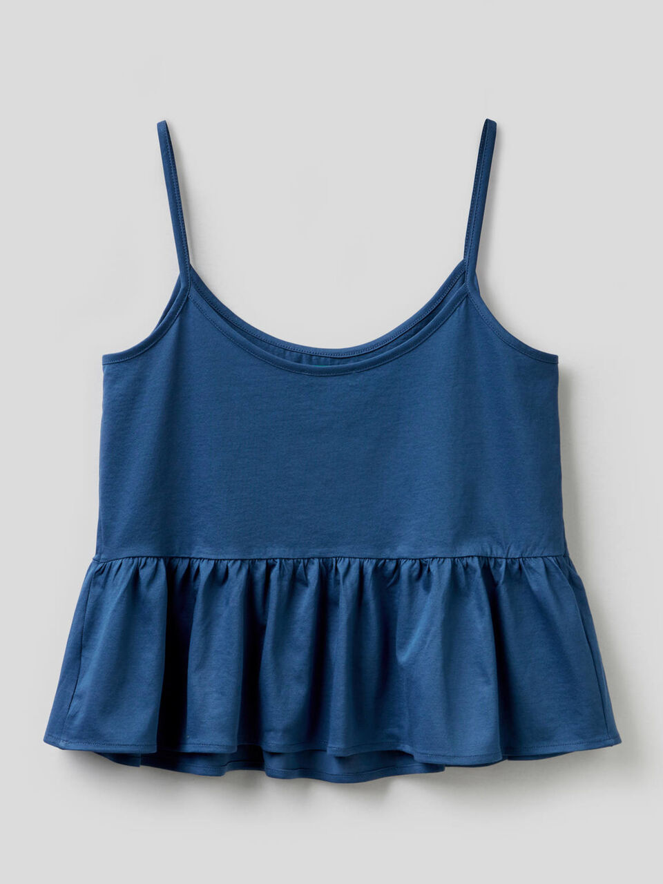 Top with shoulder straps with frill in 100% cotton image number 2