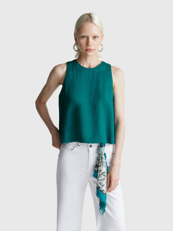 Sleeveless top in pure linen Women