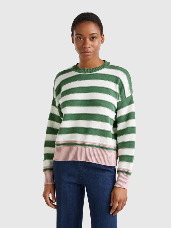 Striped sweater in tricot cotton Women