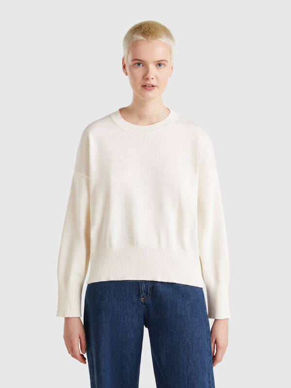 Crew neck sweater in tricot cotton Women