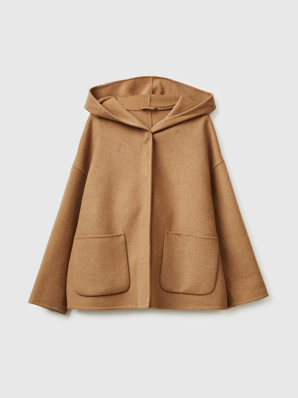 Jacket with hood in wool blend Women