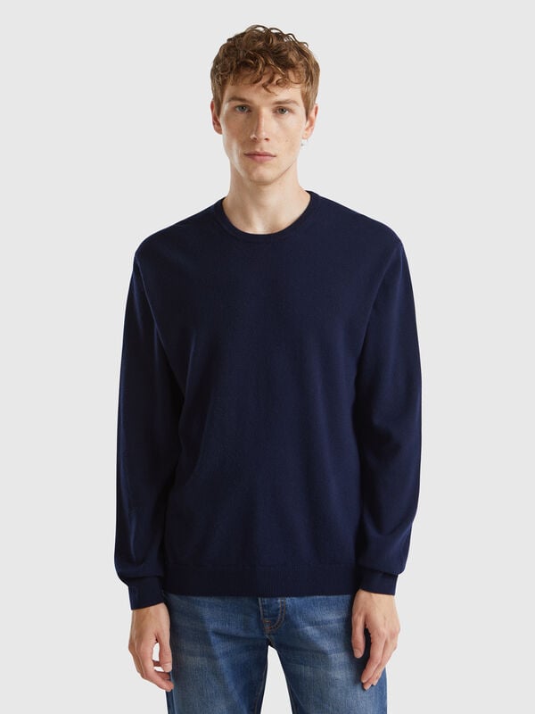 Dark blue sweater in pure Merino wool Men