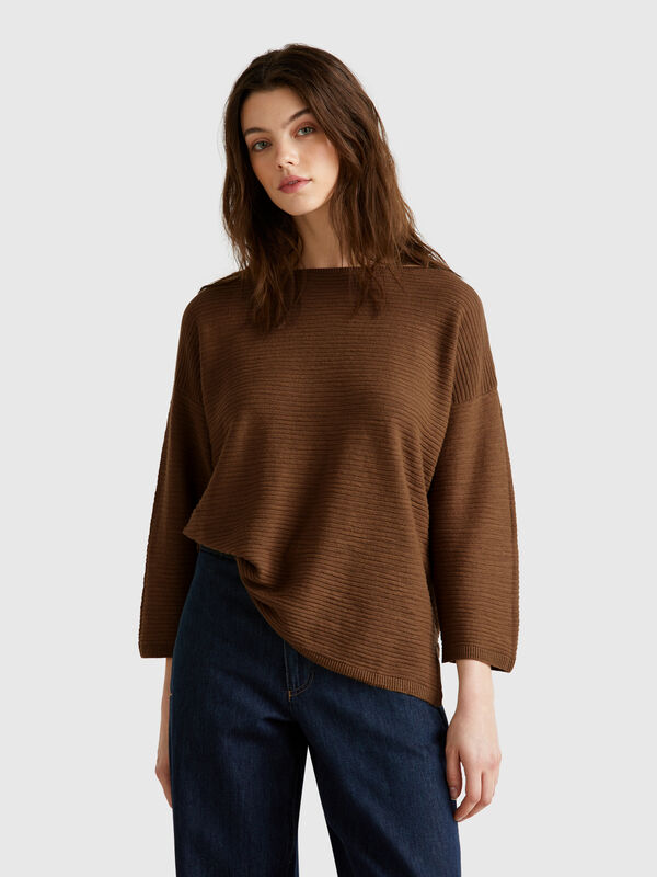 Sweater in linen blend with 3/4 sleeves Women