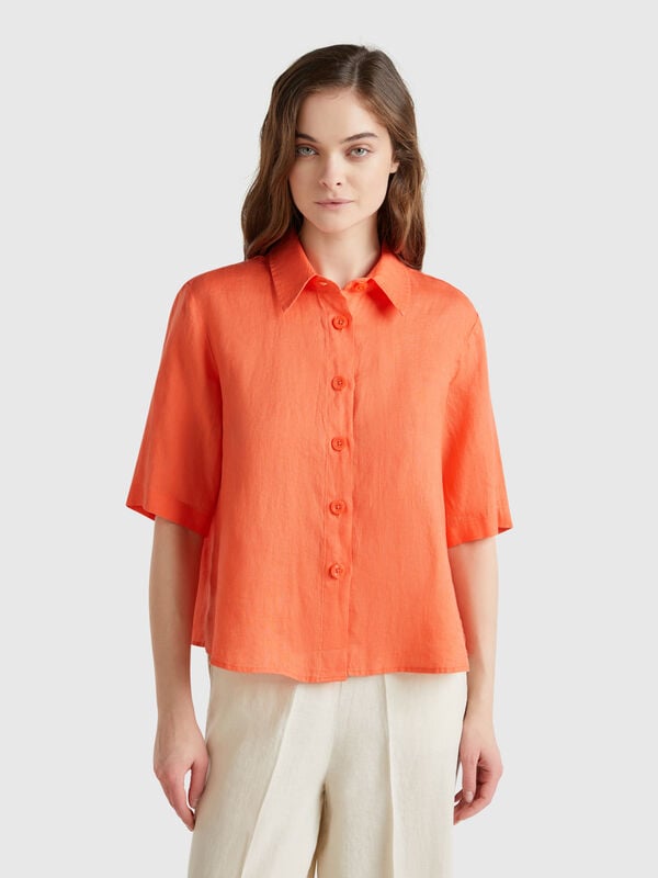 Short shirt in pure linen Women