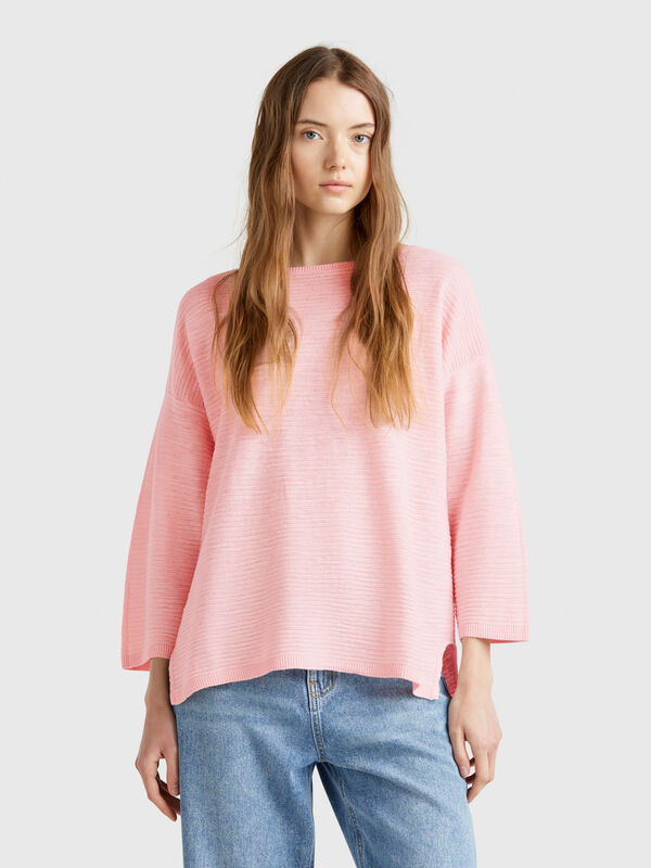 Sweater in linen blend with 3/4 sleeves Women