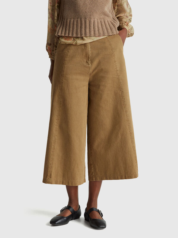 3/4 length cotton wide trousers 3/4 length cotton wide trousers Women