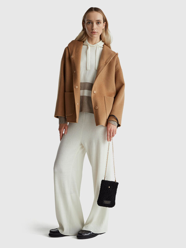 Cream wide trousers in cashmere and wool blend Women