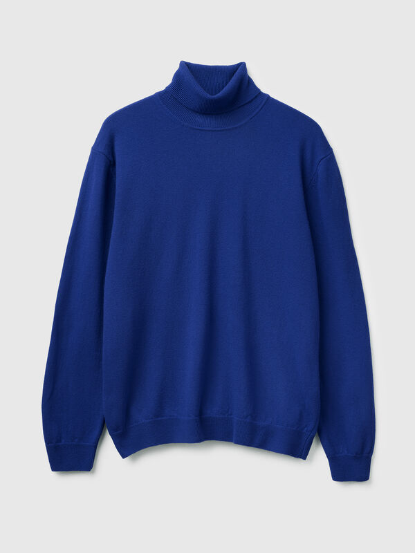 Cornflower blue turtleneck in pure Merino wool Men