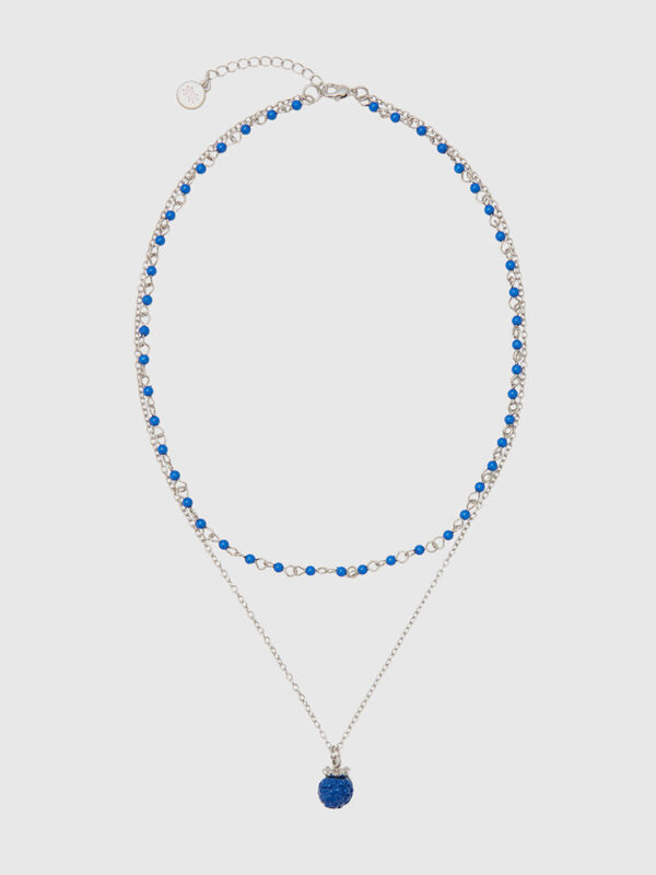 Double strand necklace with blue mulberry pendant Women