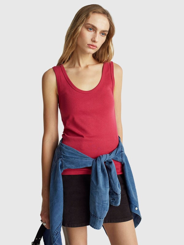 Red tank top in pure cotton Women