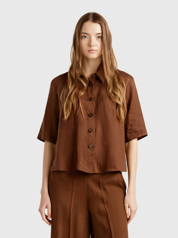 Short shirt in pure linen Women