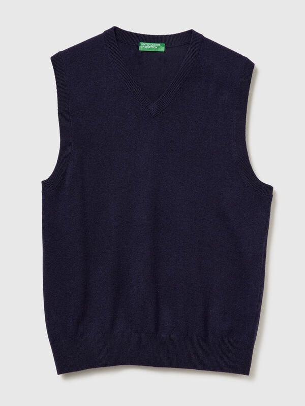 Dark blue vest in pure Merino wool Men