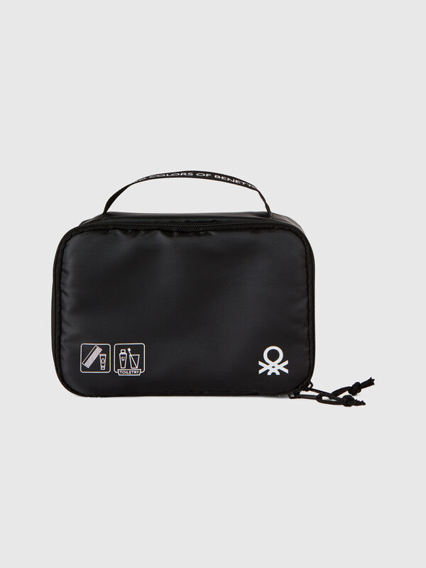 Black travel toiletry bag with hook