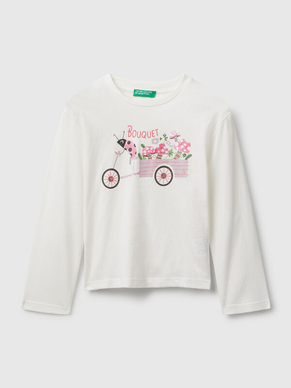 Cotton t-shirt with glittery print Junior Girl