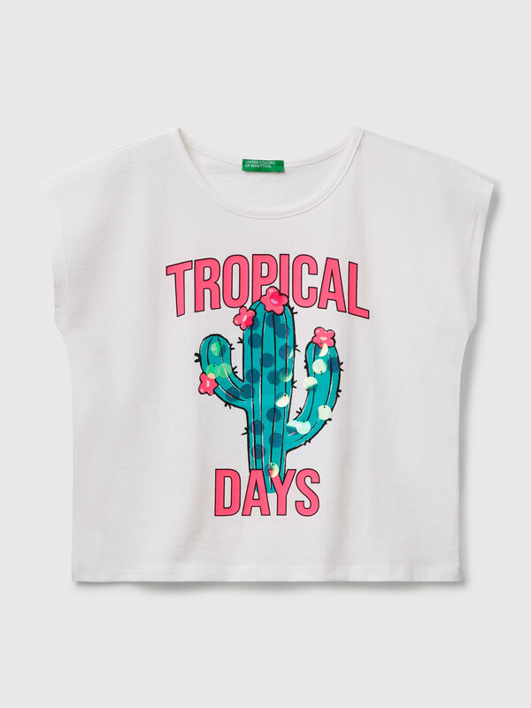 T-shirt with print and sequins Junior Girl
