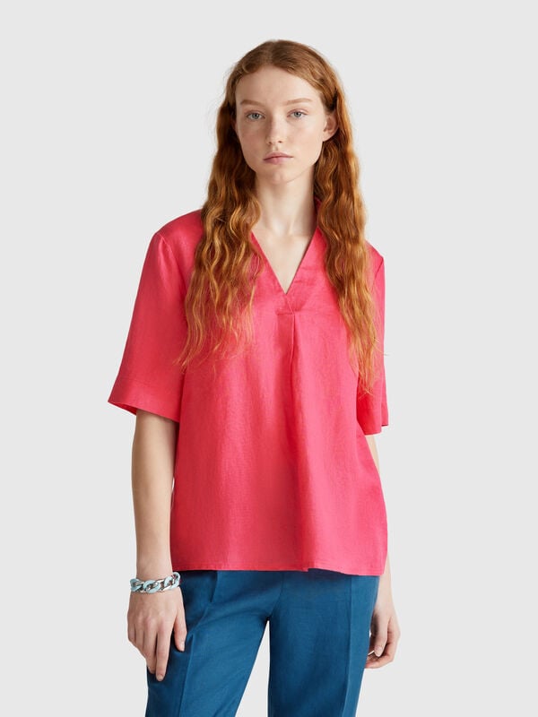 Short sleeve blouse in pure linen Women