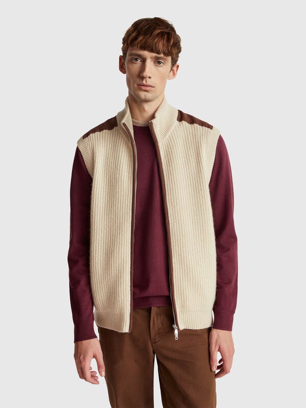 Vest with zip in wool blend Men