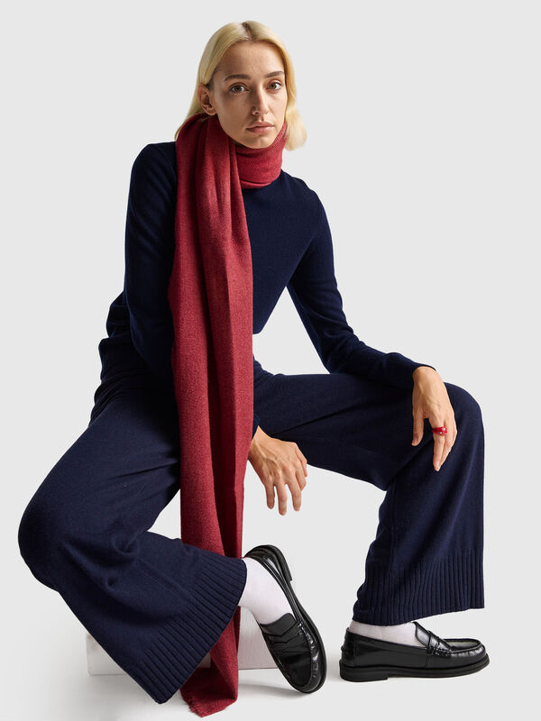 Dark blue wide leg trousers in cashmere and wool blend Women