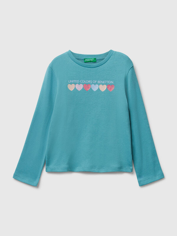 T-shirt with glittery logo in cotton Junior Girl