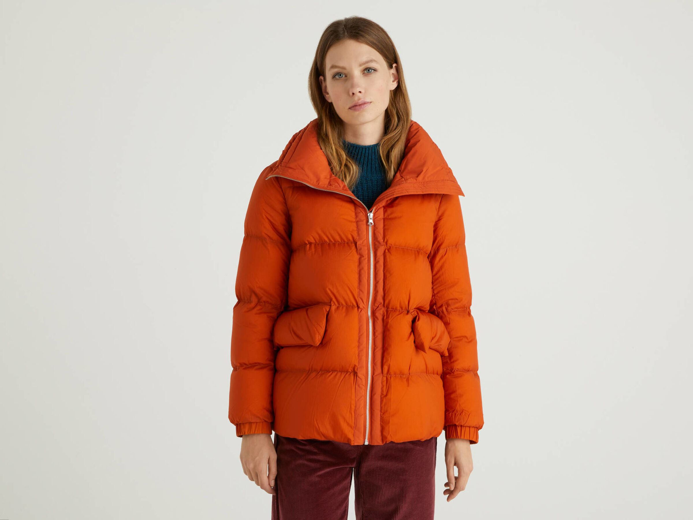 Midi Puffer Jacket With Wide Collar
