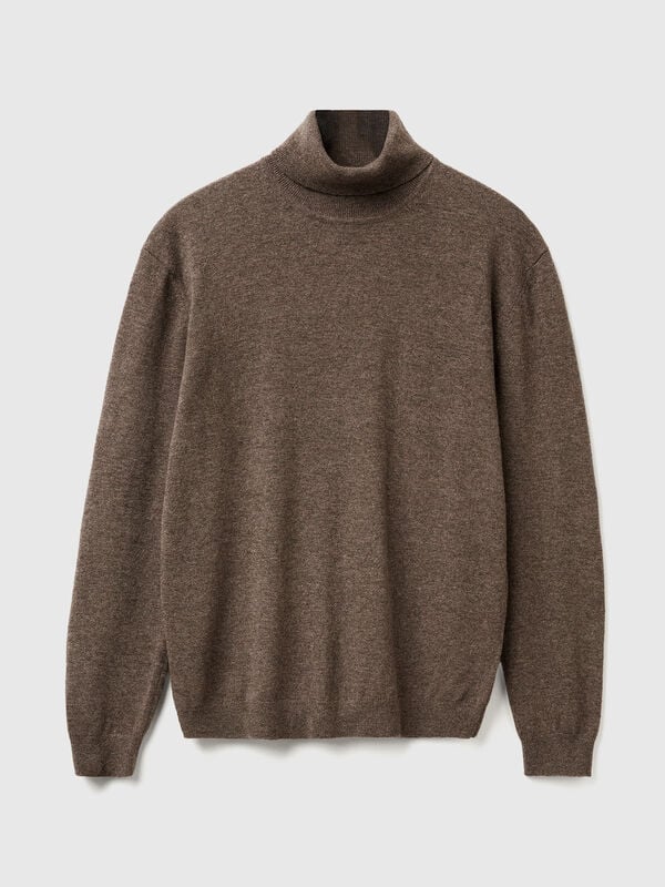Gray turtleneck in pure Merino wool Men