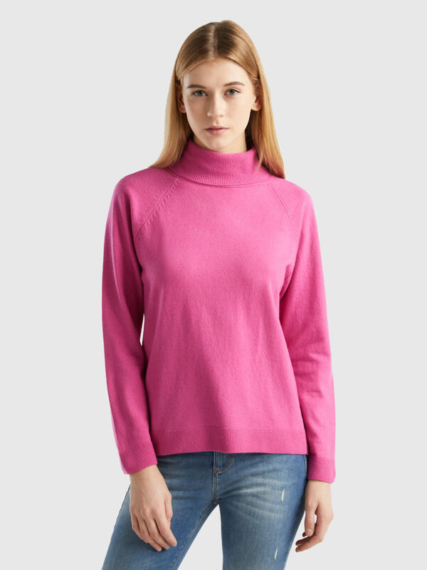Pink turtleneck sweater in cashmere and wool blend Women