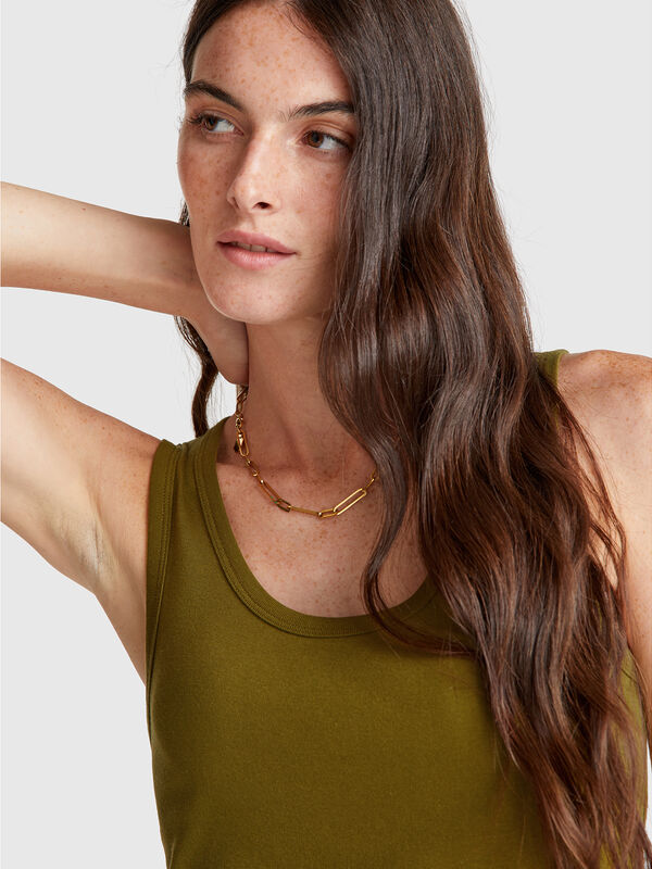 Green tank top in pure cotton Women